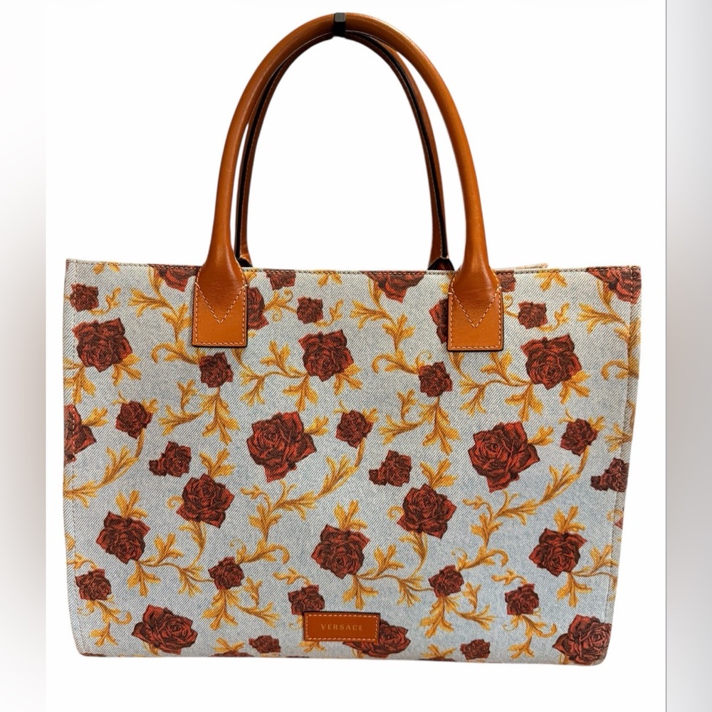 Versace Floral Canvas Tote Bag